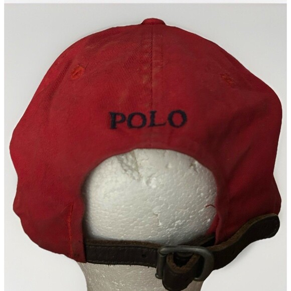 Polo Ralph Lauren Red Adjustable Strap Back Baseball Cap Blue Pony Logo - Picture 3 of 8